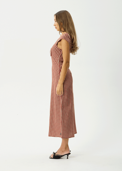 AFENDS Womens Austin - Check Midi Dress - Red Rum