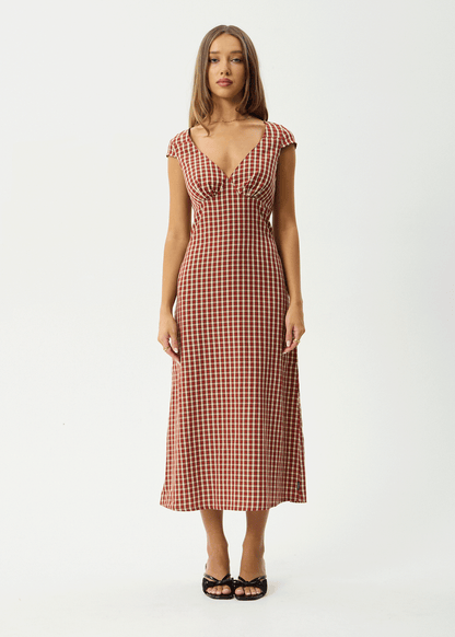 AFENDS Womens Austin - Check Midi Dress - Red Rum
