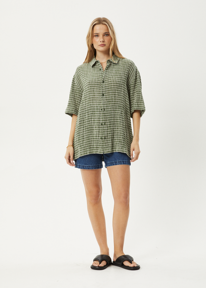 AFENDS Mens Base - Short Sleeve Shirt - Deep Green Check