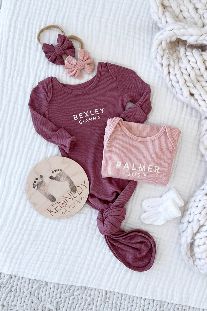 Personalized Bamboo Newborn Baby Knot Gown | Sweet Waffles - Block