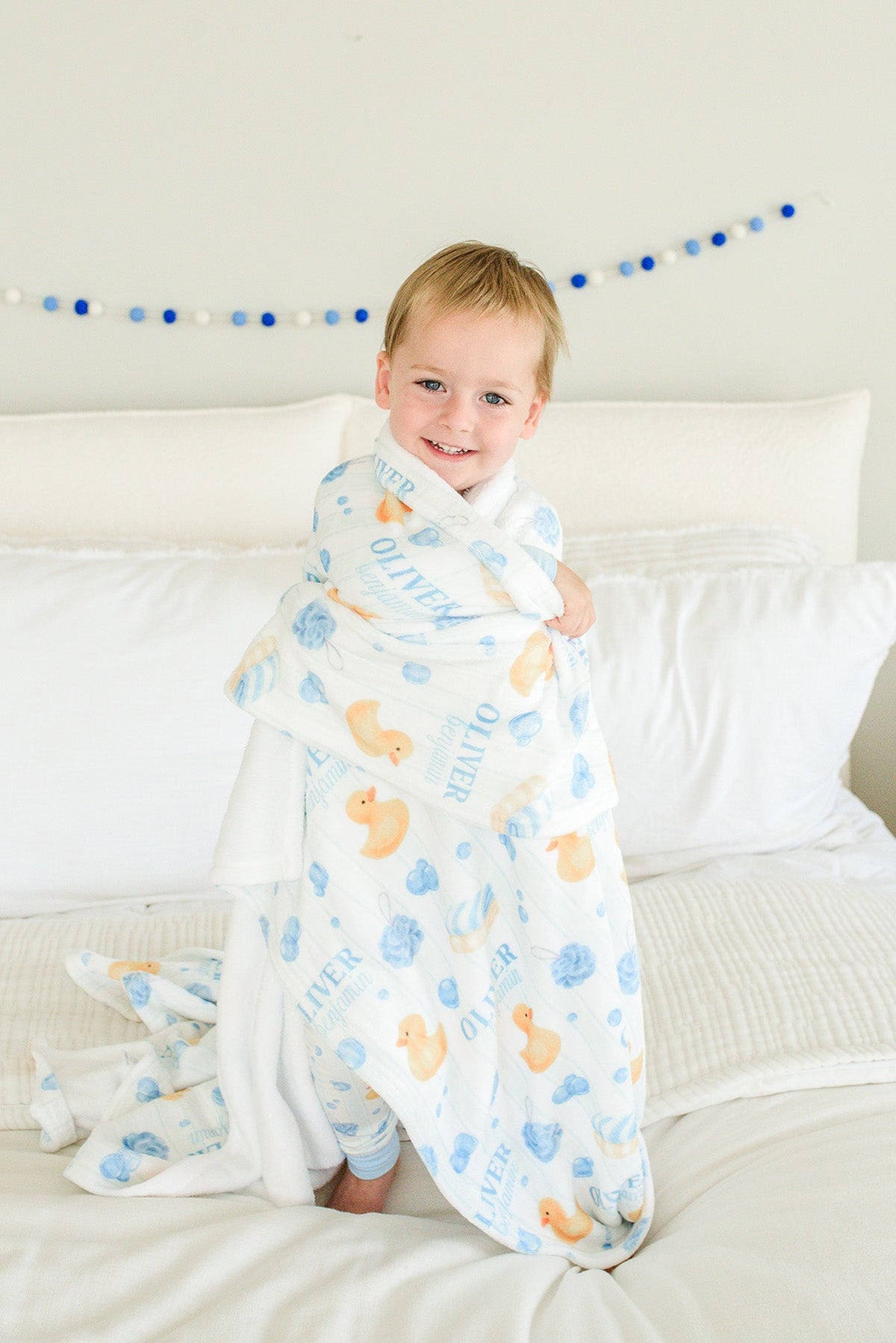 Personalized Kids Blanket | Bubble Duckies Blue