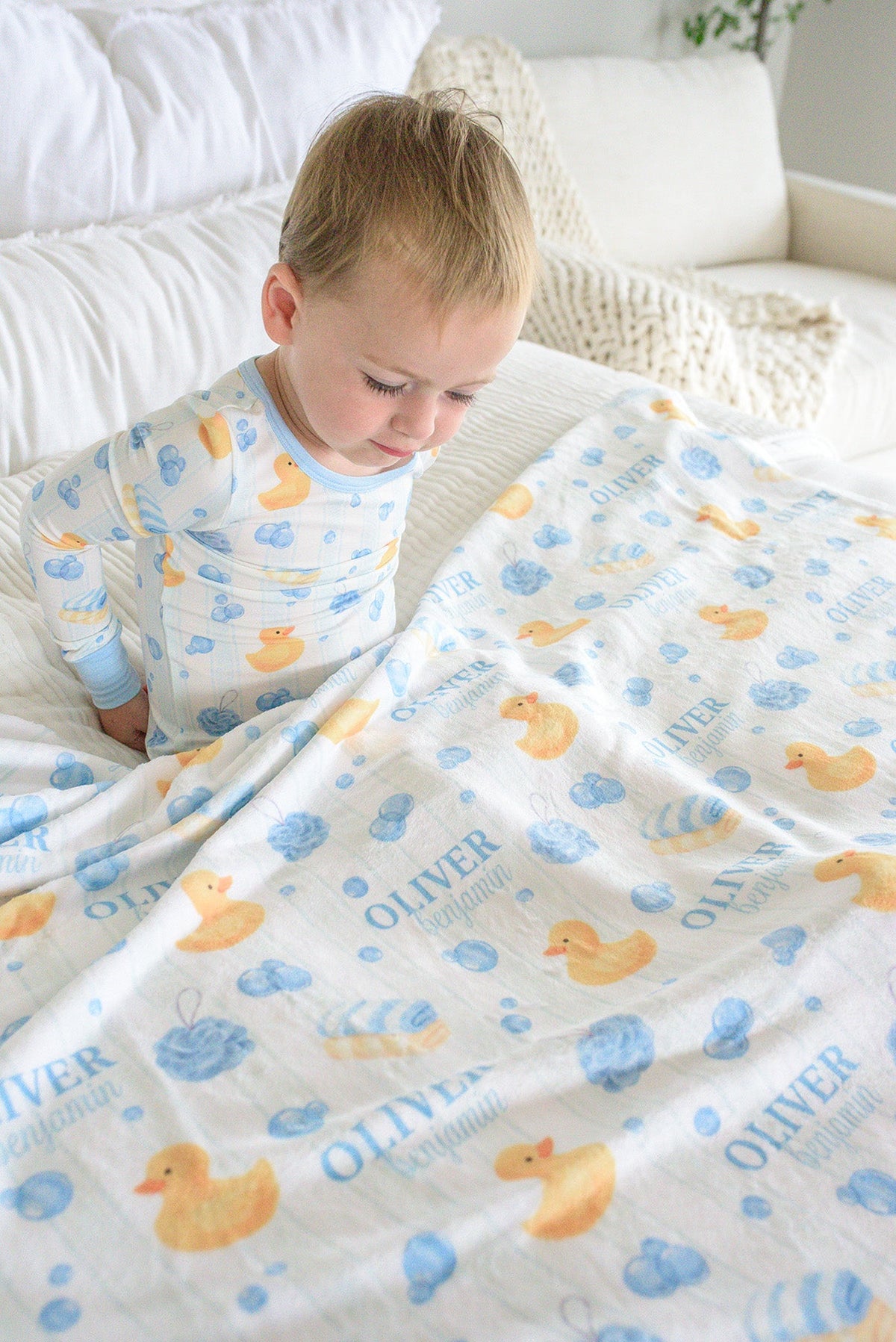Personalized Kids Blanket | Bubble Duckies Blue