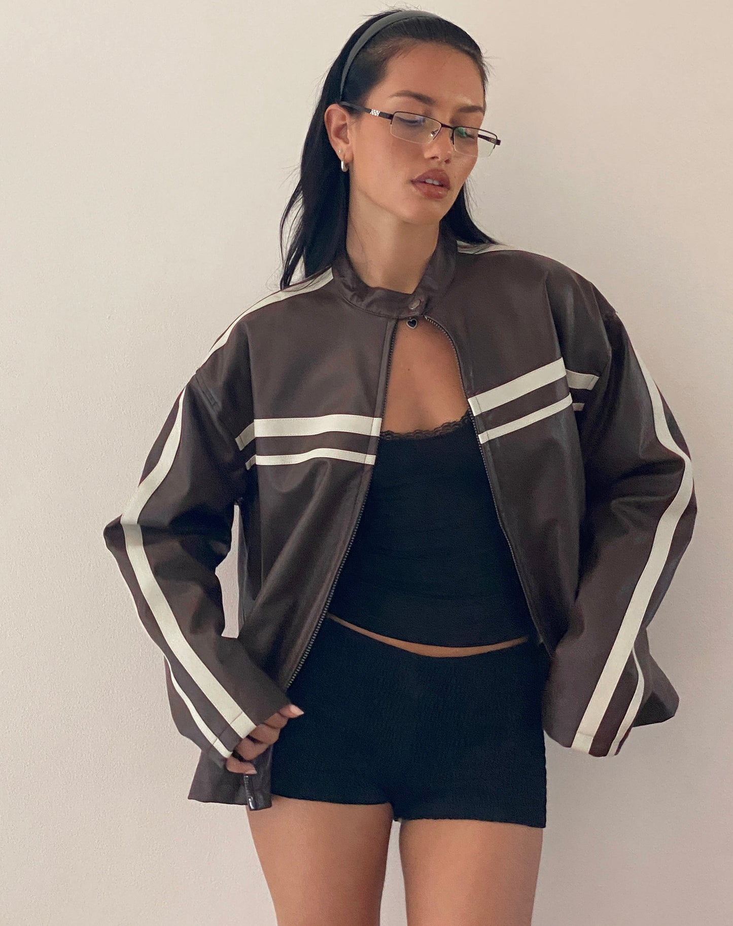 Colton Jacket in PU Chocolate with Ivory Stripe