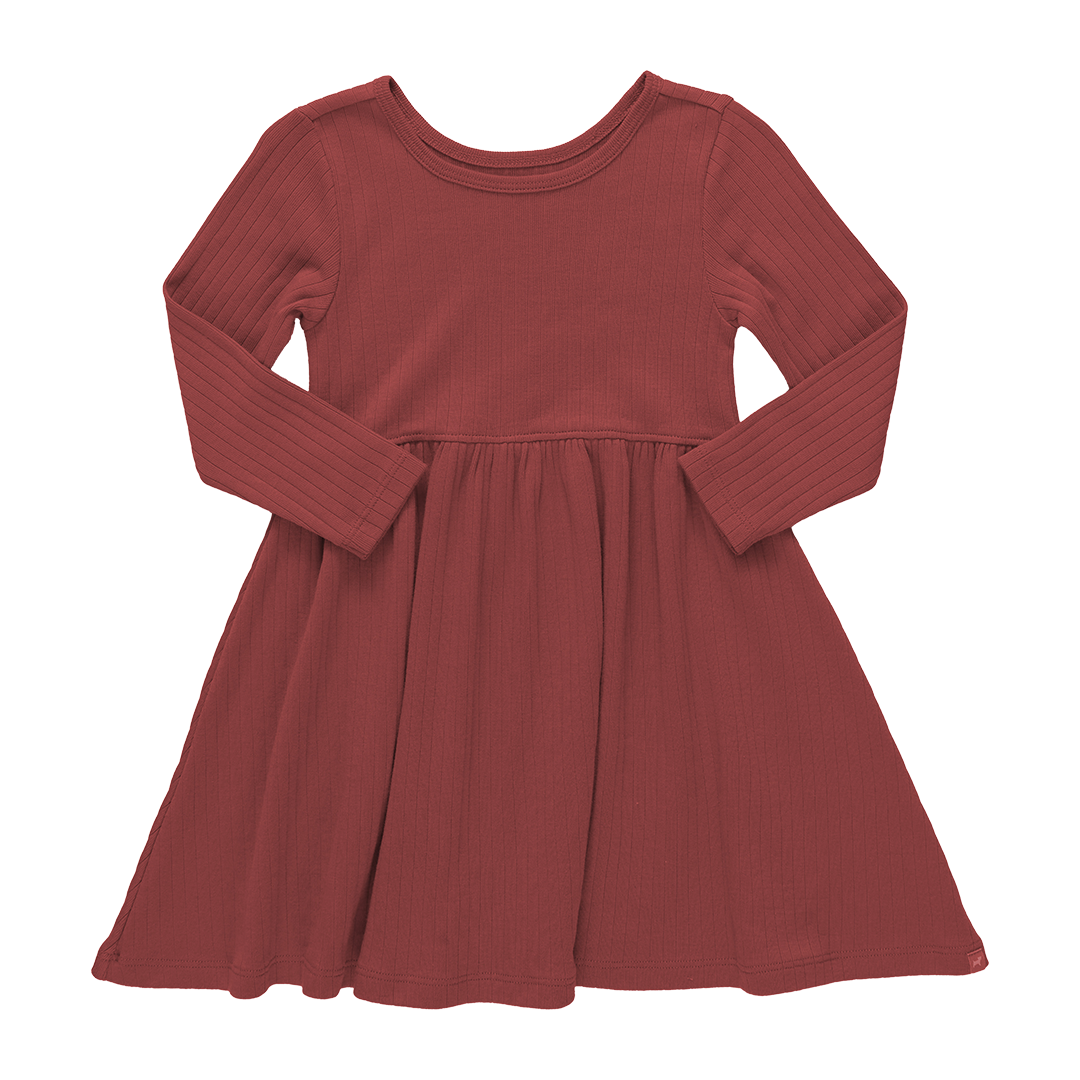 Sunny Long Sleeve Rib Dress - Dark Red