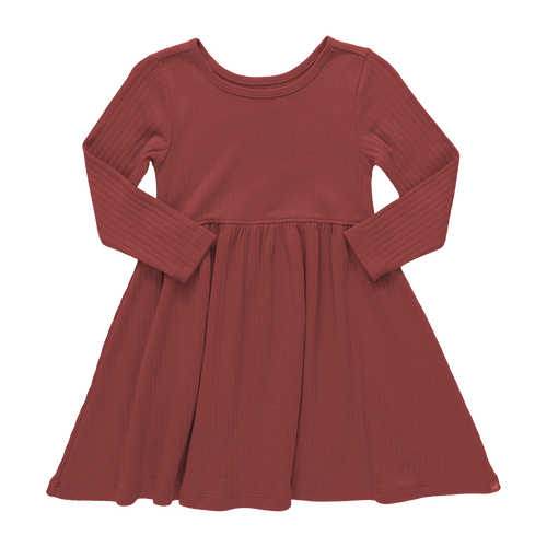 Sunny Long Sleeve Rib Dress - Dark Red