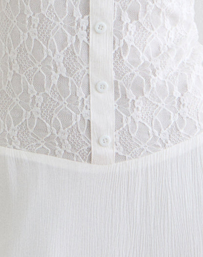 Danira Midi Dress With Lace Waist in Rayon White
