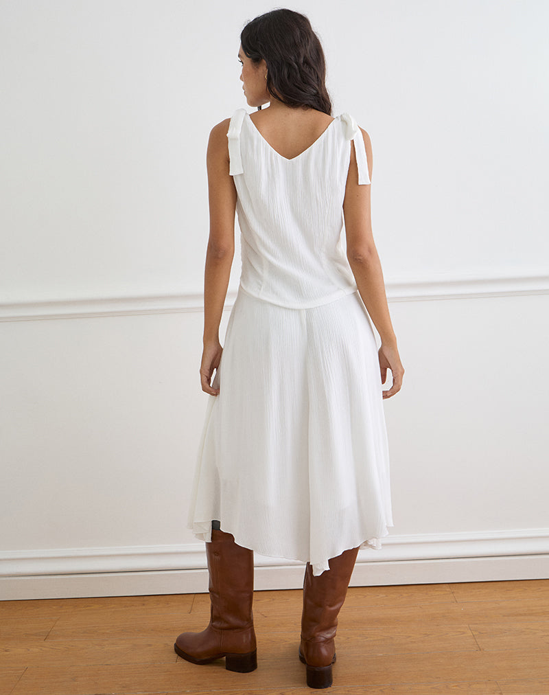 Danira Midi Dress With Lace Waist in Rayon White