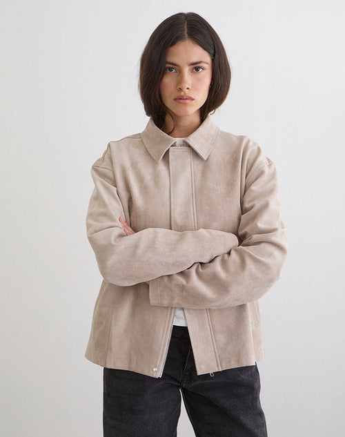 Dante Boxy Jacket in Faux Suede Tan