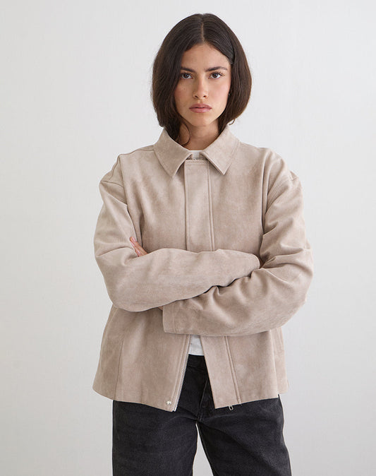 Dante Boxy Jacket in Faux Suede Tan