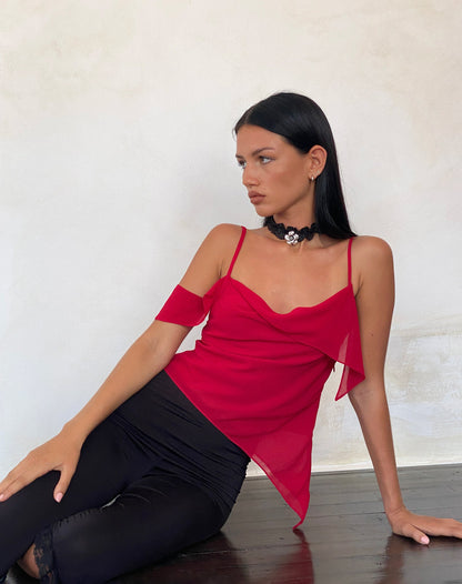 Davila Top in Chiffon Deep Red