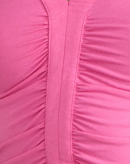 Delyn Ruched Plunge Top in Deep Pink