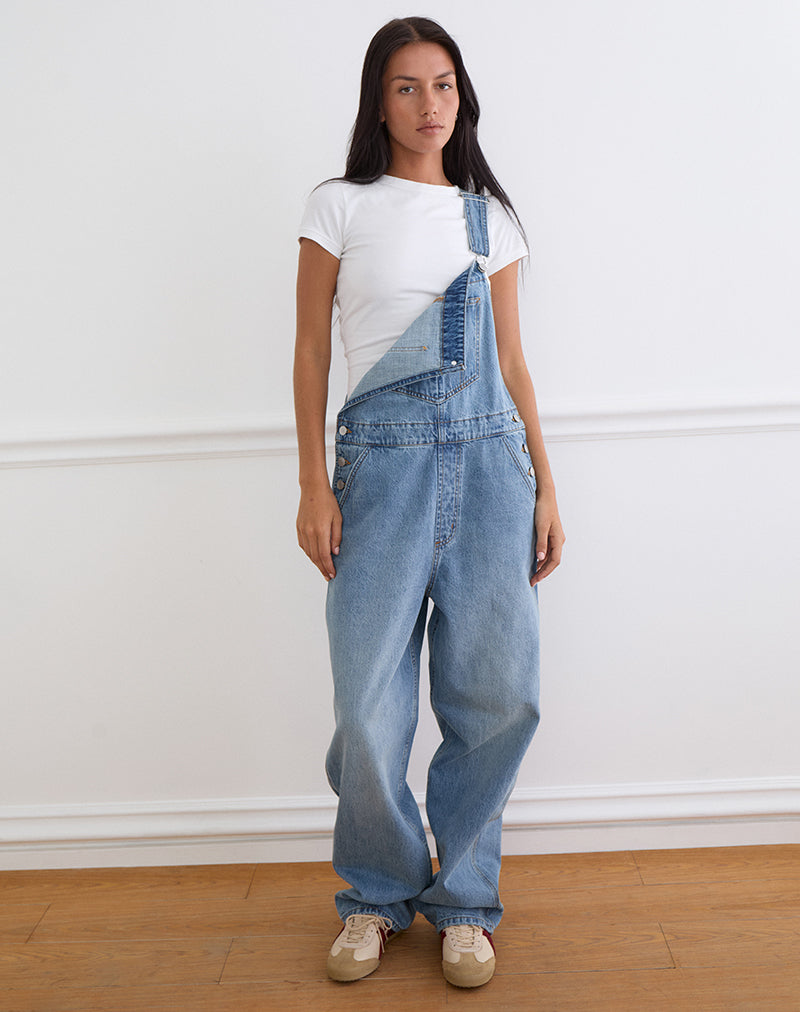 Denim Dungaree in Bright Blue Used