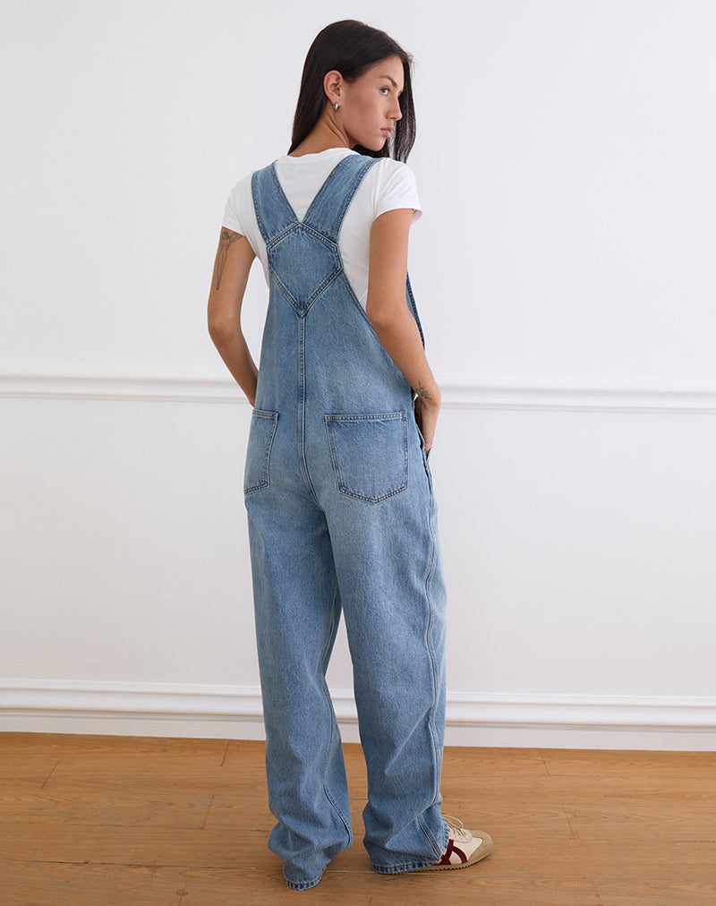 Denim Dungaree in Bright Blue Used