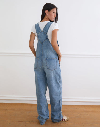 Denim Dungaree in Bright Blue Used
