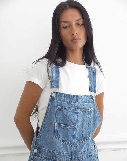 Denim Dungaree in Bright Blue Used