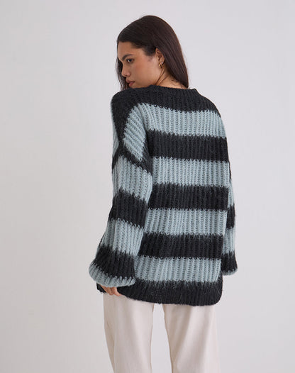 Daren Jumper in Grey and Charcoal Stripes