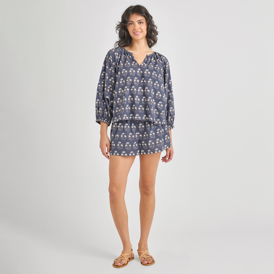 Womens Ava Top - Navy Strawflower