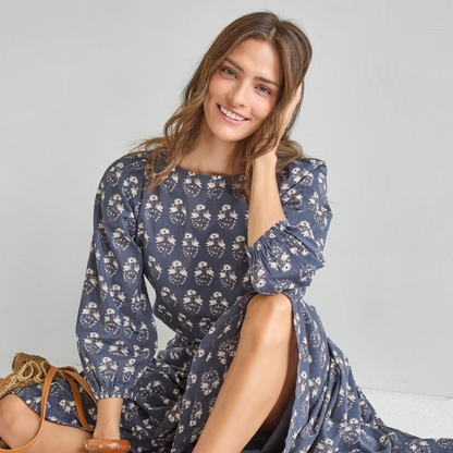 Womens Sunita Top - Navy Strawflower