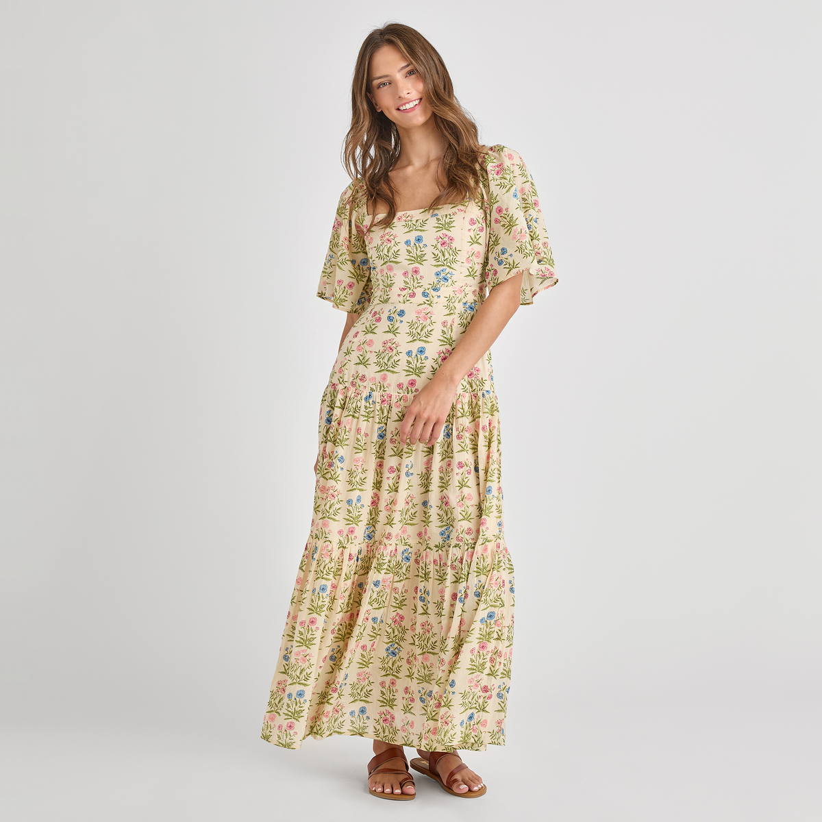 Womens Marilyn Bell Sleeve Dress - Leafy Floral
