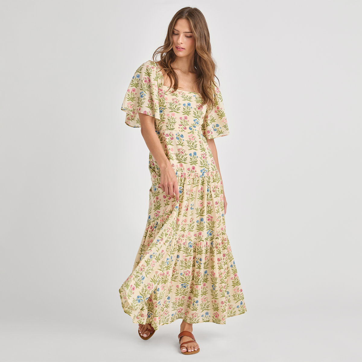 Womens Marilyn Bell Sleeve Dress - Leafy Floral