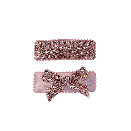 2 Pack Clip Set: Snap Clip and Bow - Light Pink