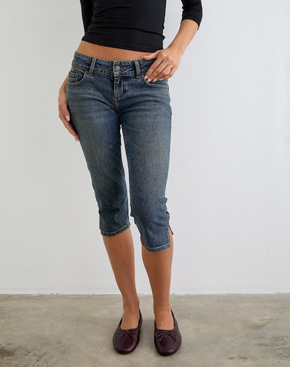 Denim Capri Jean in Dirty Green