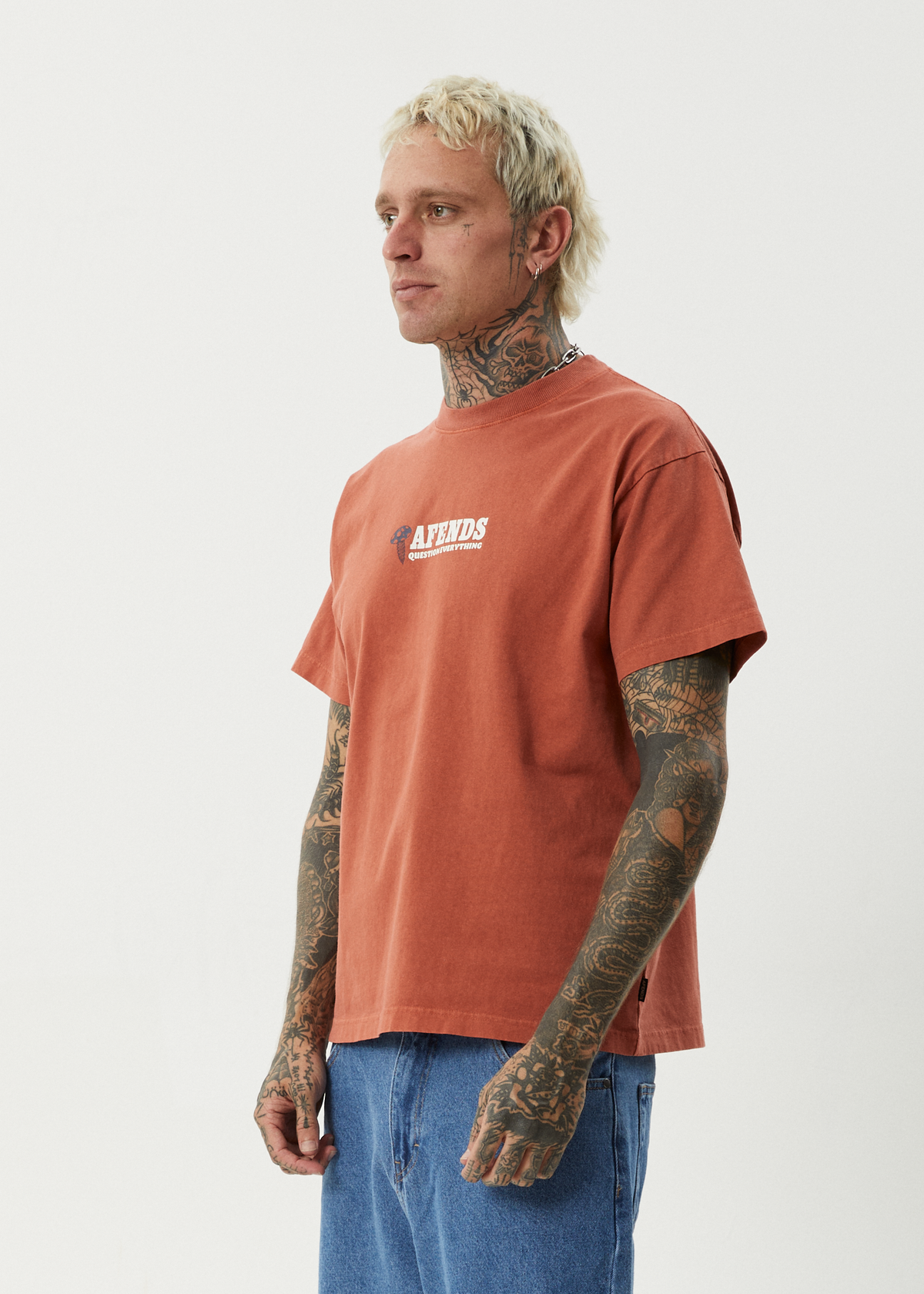 AFENDS Mens Nuts N Bolts - Heavyweight Boxy Tee - Terra