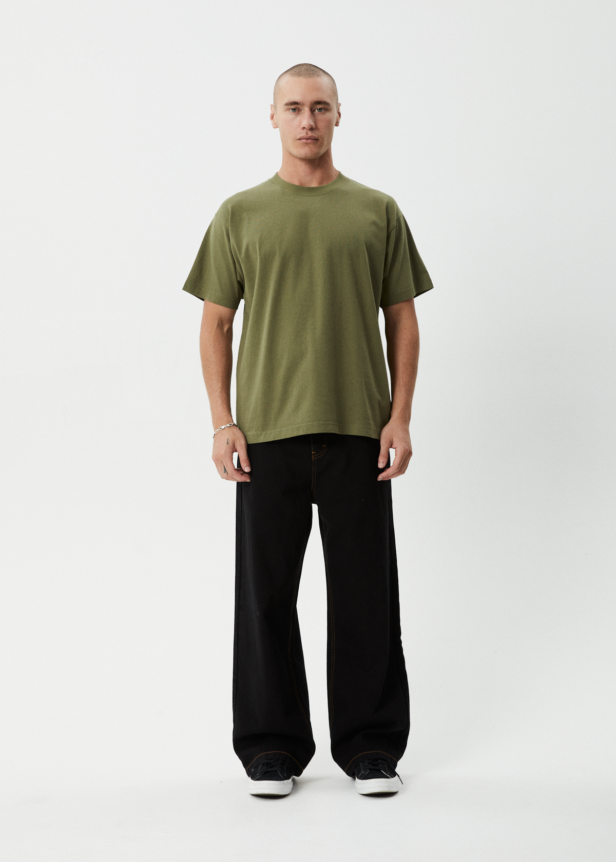 AFENDS Mens Genesis - Heavyweight Boxy Tee - Military