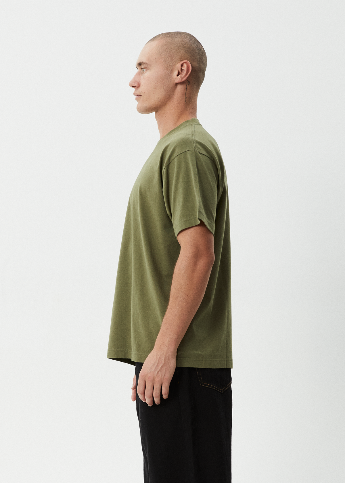 AFENDS Mens Genesis - Heavyweight Boxy Tee - Military