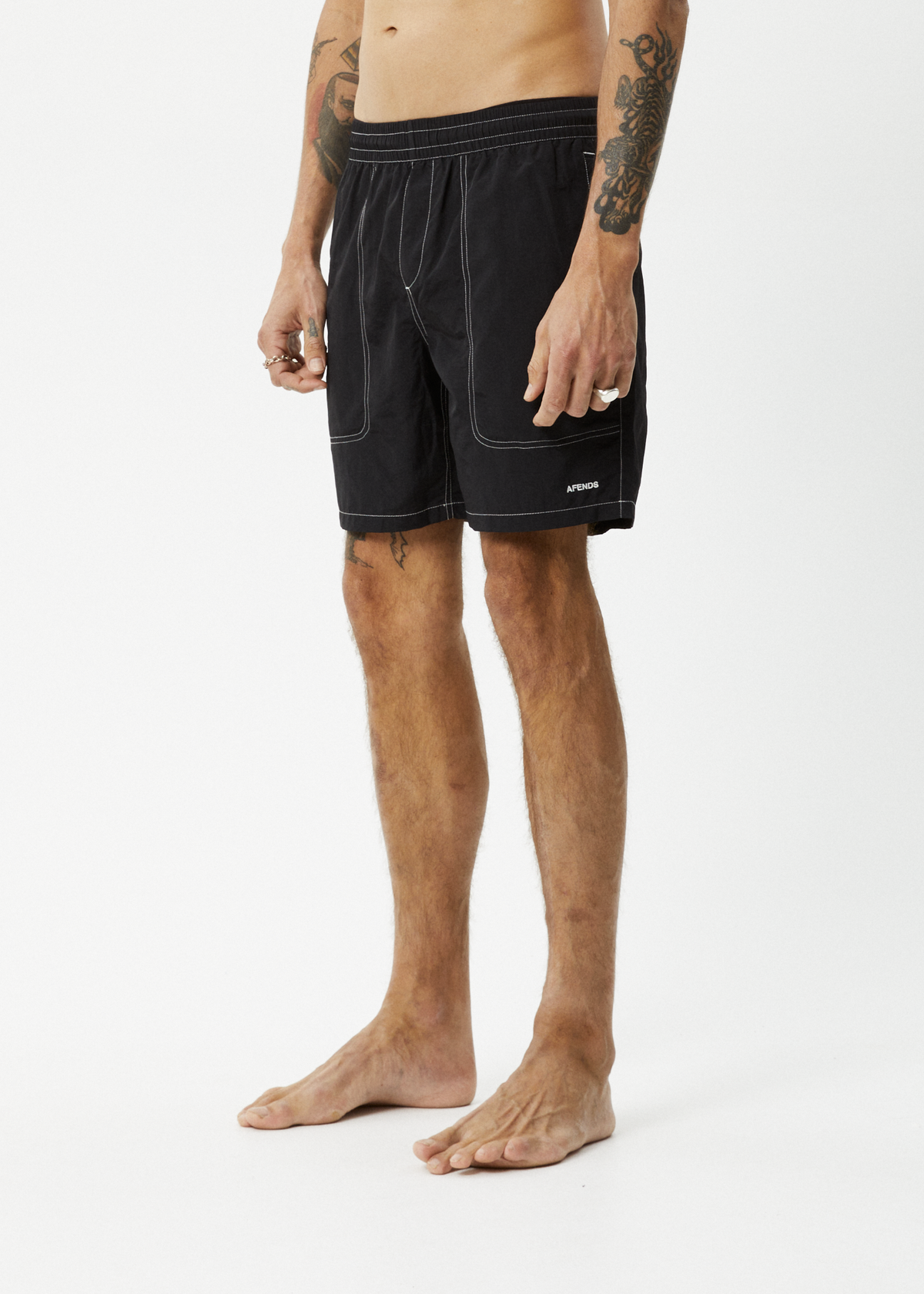 AFENDS Mens Baywatch - Swim Short 18" - Black