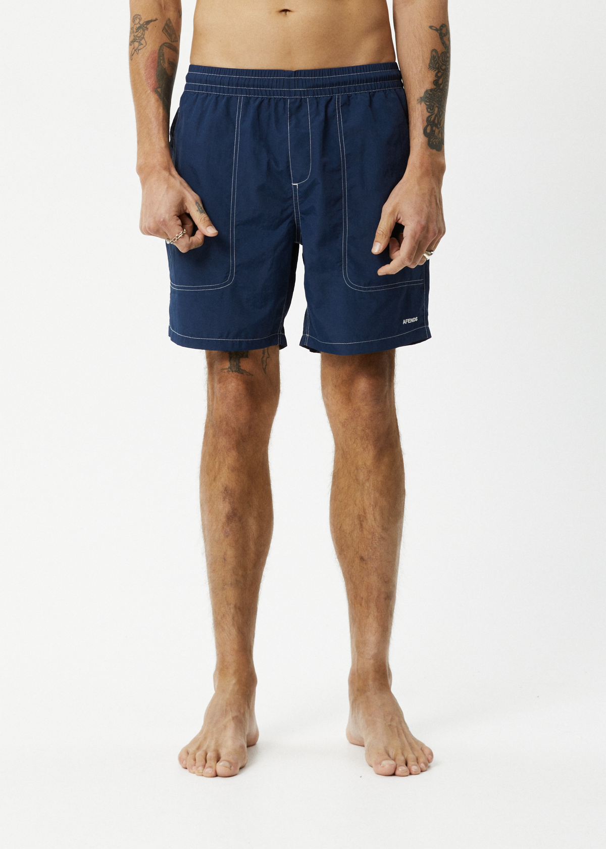AFENDS Mens Baywatch - Swim Short 18" - Navy