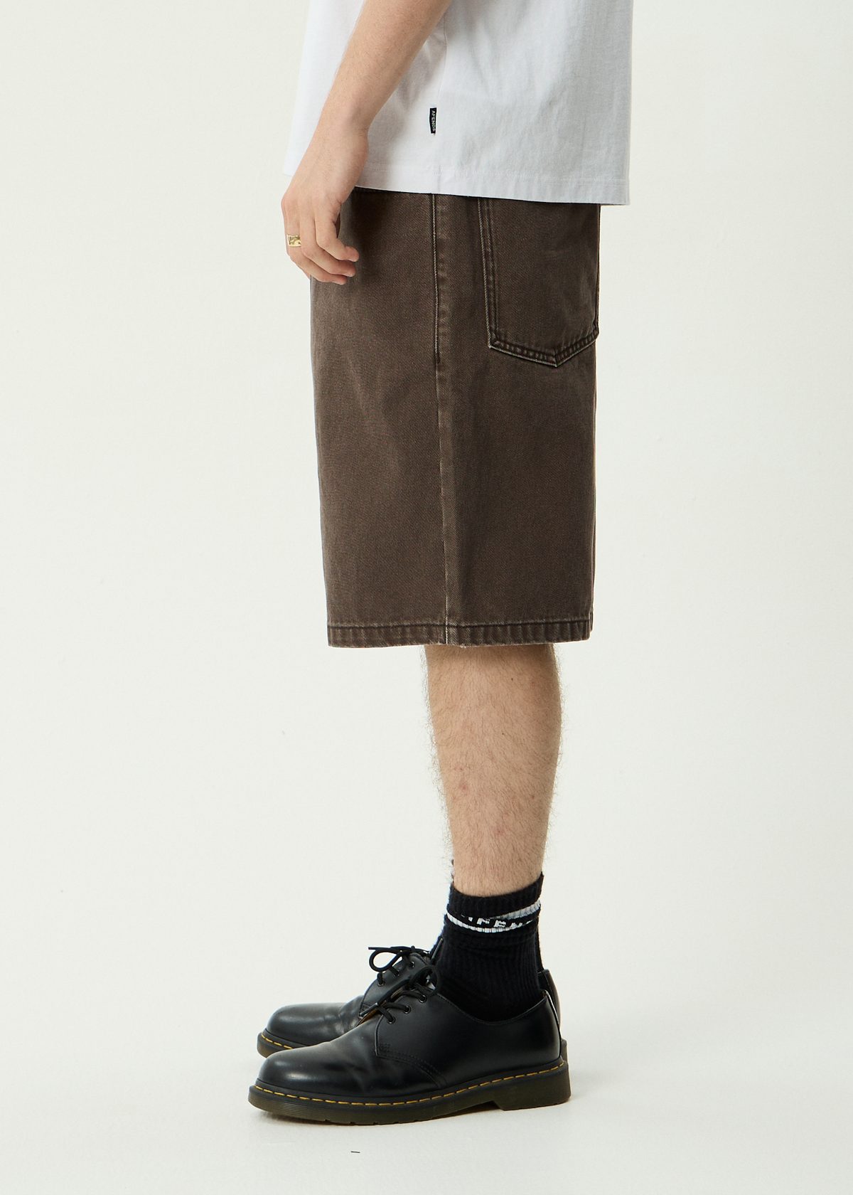 AFENDS Mens Lil C - Denim Baggy Short 22" - Washed Coffee