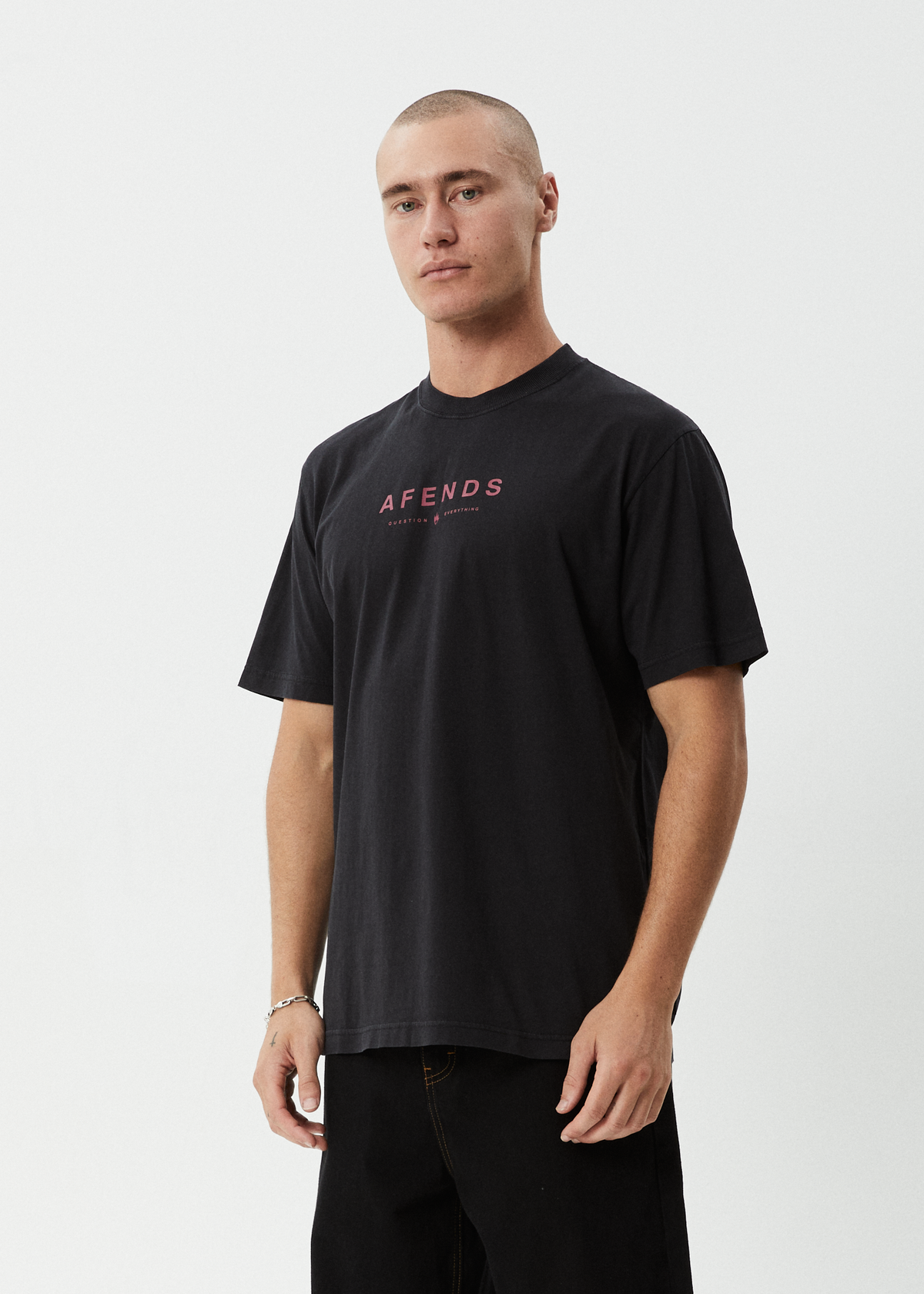 AFENDS Mens Thrown Out - Retro Tee - Stone Black