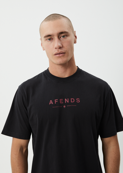 AFENDS Mens Thrown Out - Retro Tee - Stone Black