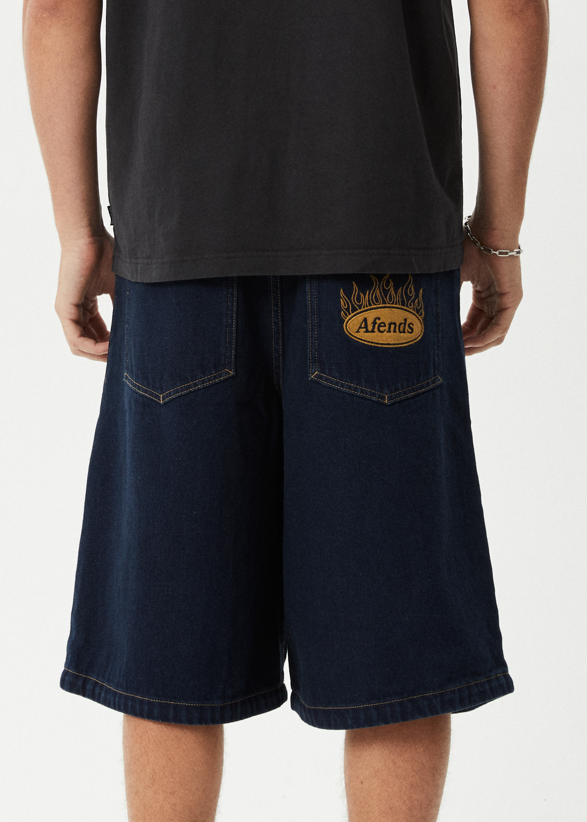 AFENDS Mens Fast Forward - Denim Ultra Baggy Pleated Short 24" - Ink