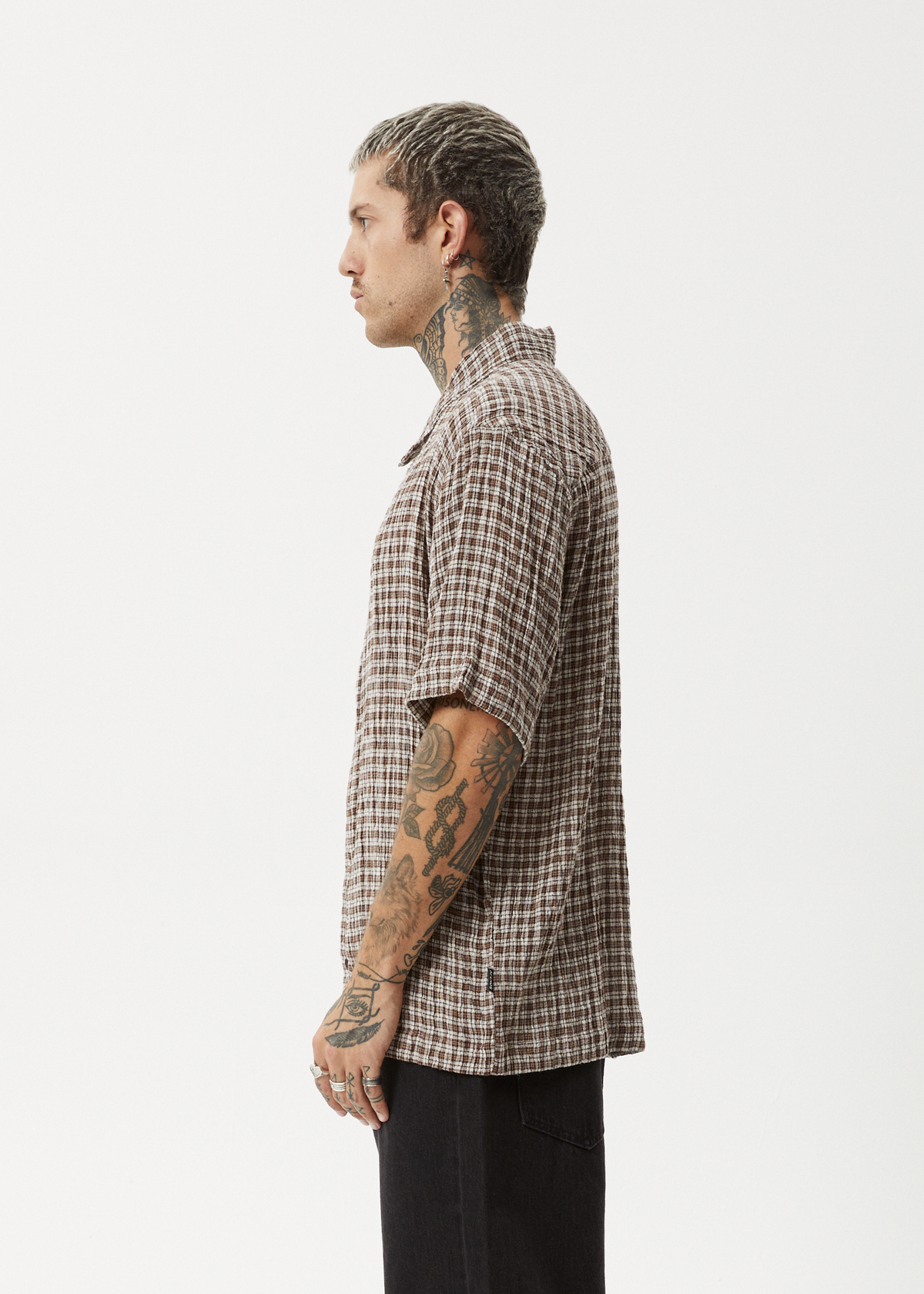 AFENDS Mens Base - Short Sleeve Shirt - Coffee Check