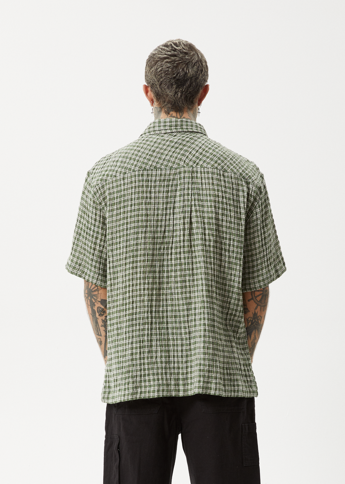 AFENDS Mens Base - Short Sleeve Shirt - Deep Green Check