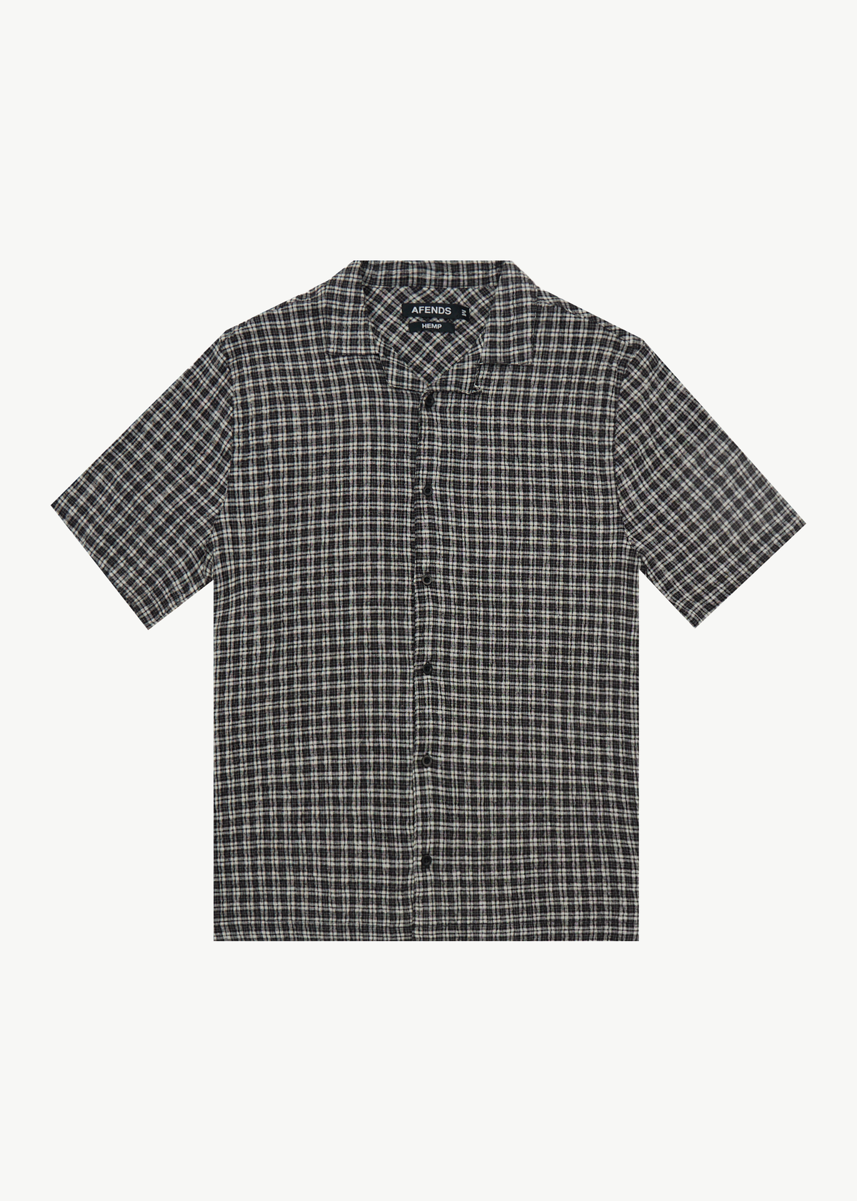 AFENDS Mens Asta - Seersucker Cuban Shirt - Steel Check