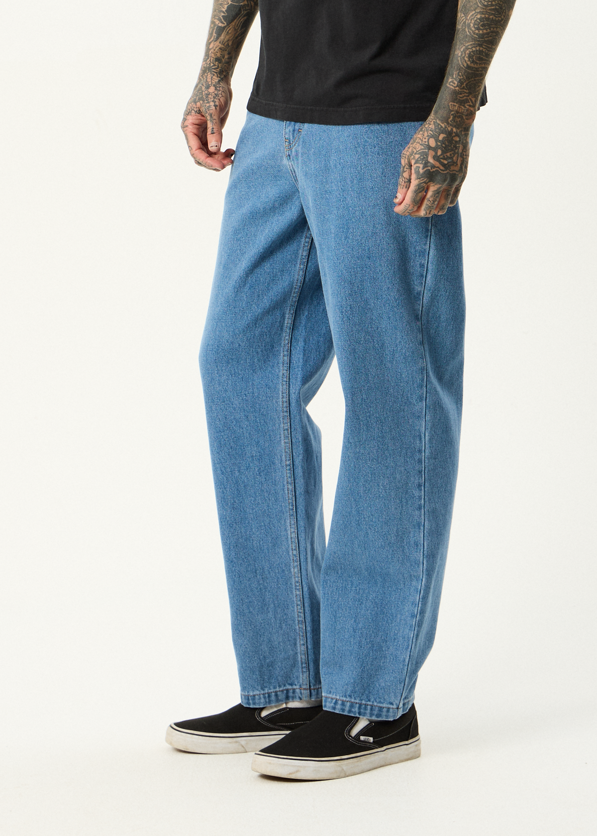 AFENDS Mens Ninety Twos - Denim Relaxed Jean - Worn Blue