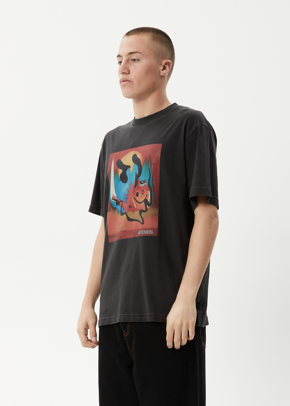 AFENDS Mens Apocalypso - Retro Tee - Stone Black