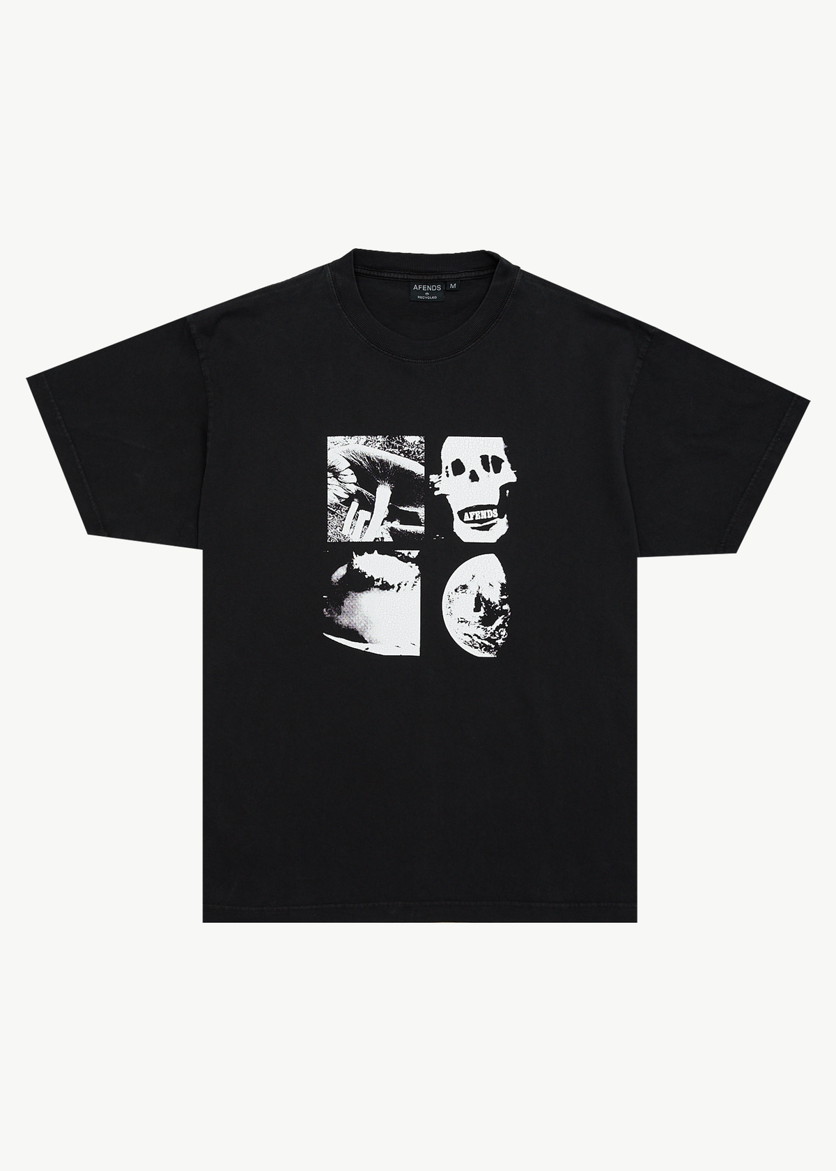 AFENDS Mens New And Clear - Heavyweight Boxy Tee - Stone Black