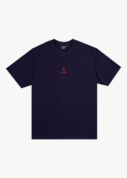 AFENDS Mens Burnin - Retro Tee - Deep Sea