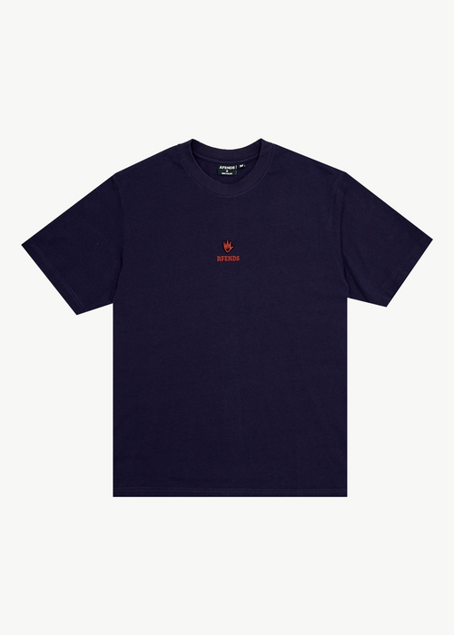 AFENDS Mens Burnin - Retro Tee - Deep Sea