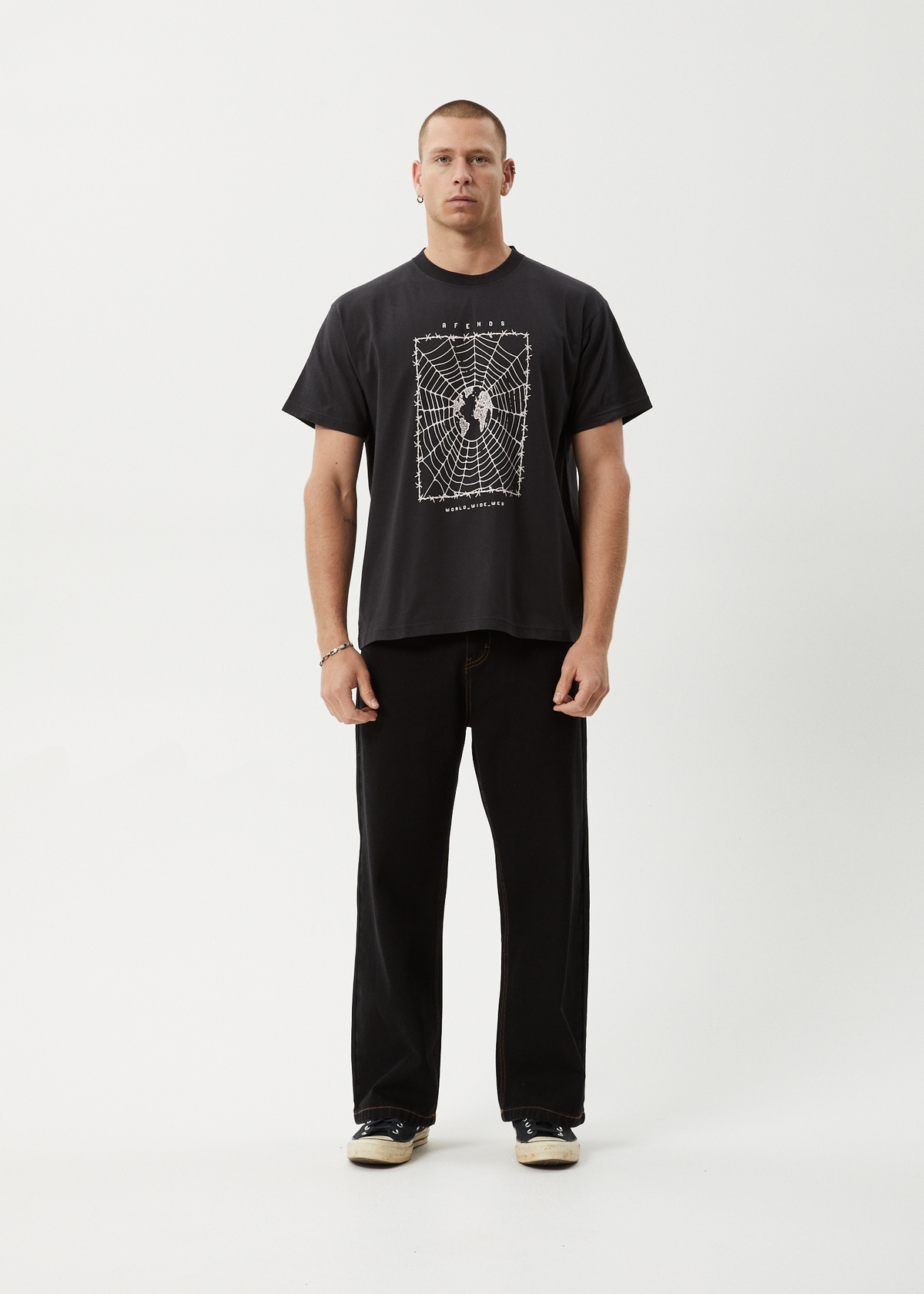 AFENDS Mens World Wide - Boxy Tee - Stone Black
