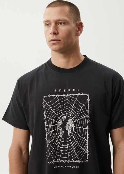AFENDS Mens World Wide - Boxy Tee - Stone Black