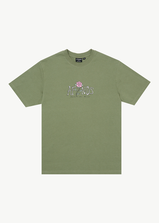AFENDS Mens Smell The Roses - Retro Tee - Oil Green