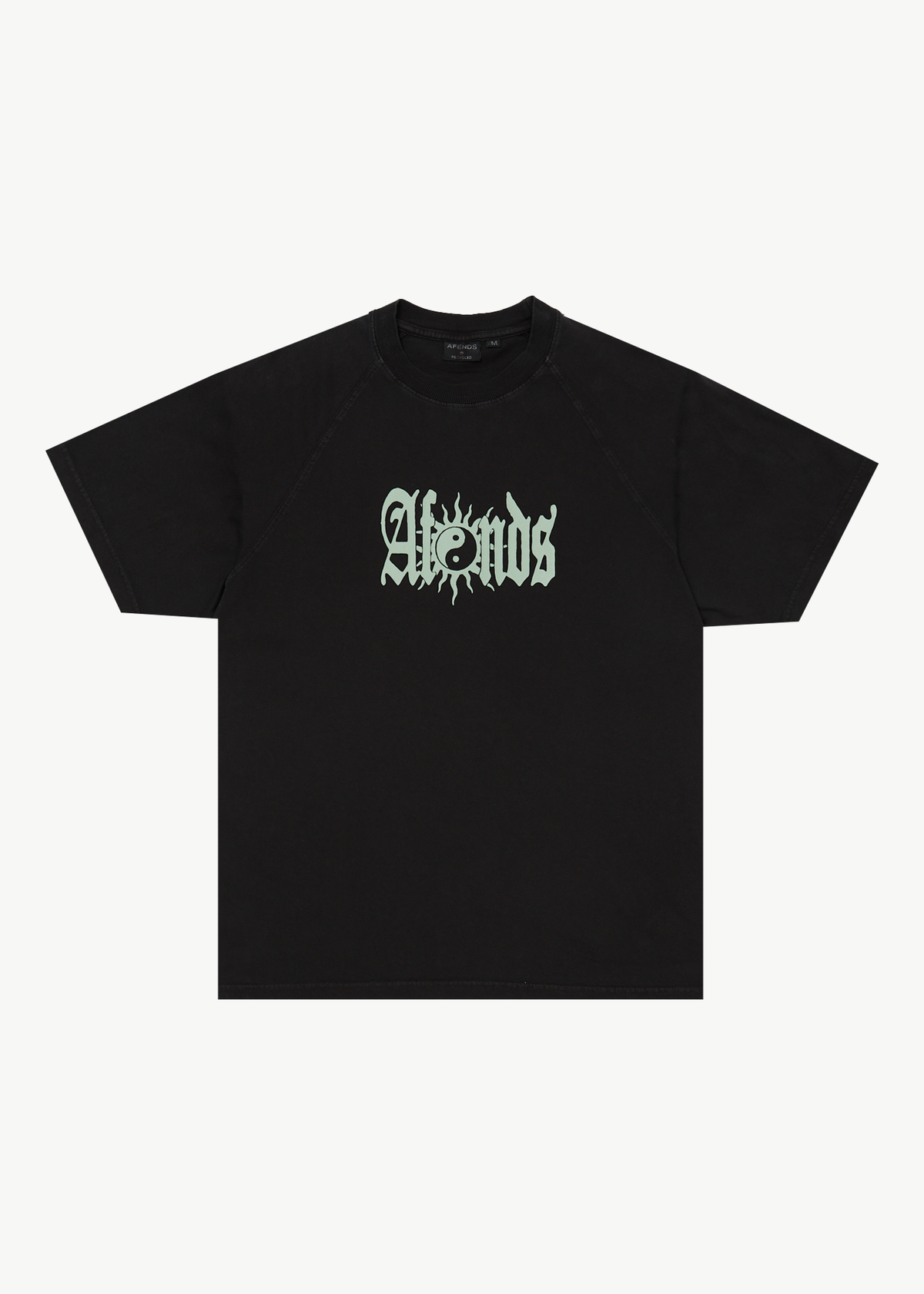 AFENDS Mens Sun Bite - Raglan Boxy Tee - Stone Black