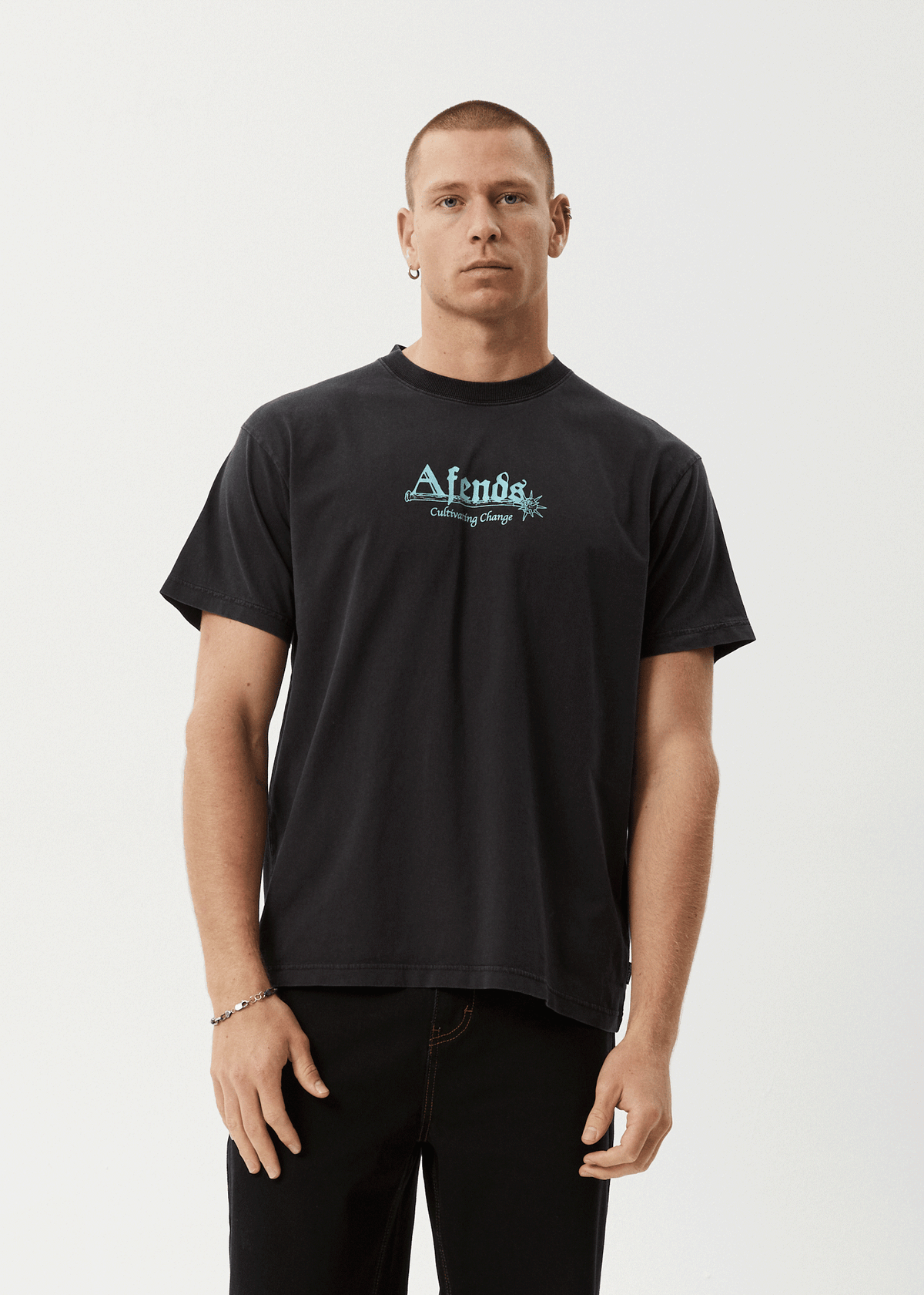 AFENDS Mens Mace Life - Boxy Tee - Stone Black
