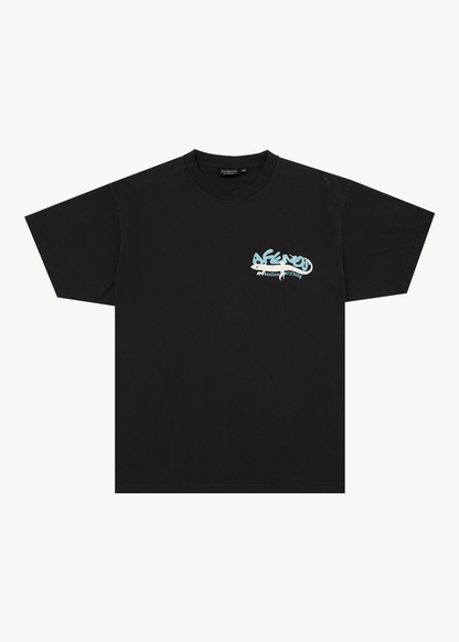 AFENDS Mens Reptilian - Heavyweight Boxy Tee - Stone Black