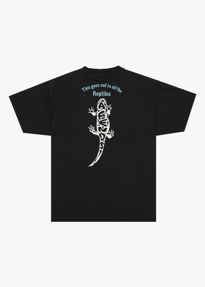 AFENDS Mens Reptilian - Heavyweight Boxy Tee - Stone Black